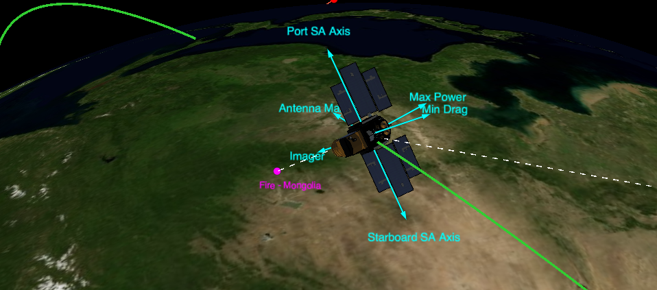 Screenshot of satellite pointing to ground target in Playback Viewer